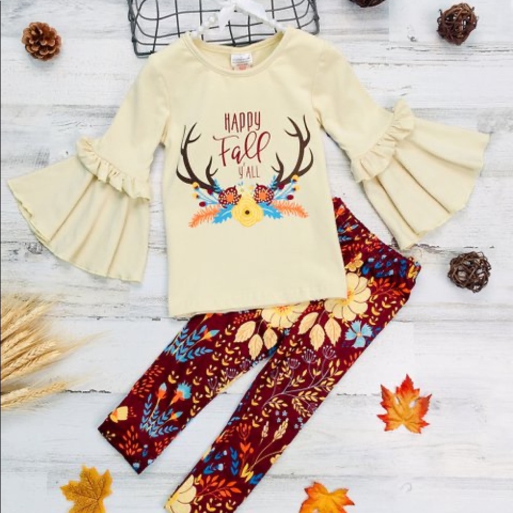 ‘Happy Fall' Bell-Sleeve Top & Burgundy Leggings - Picture 2 of 3